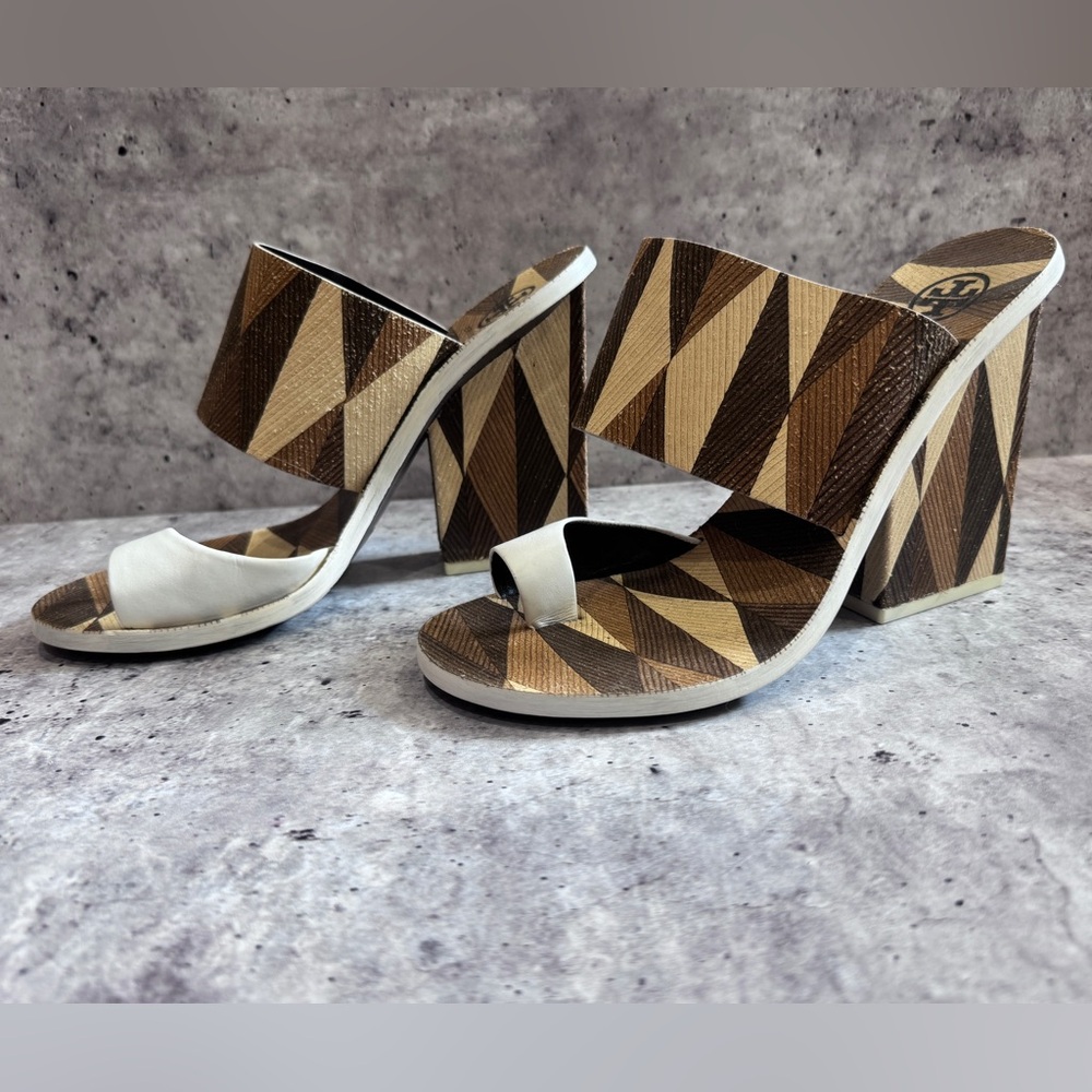 Tory Burch Brown and Cream Wedge Sandals